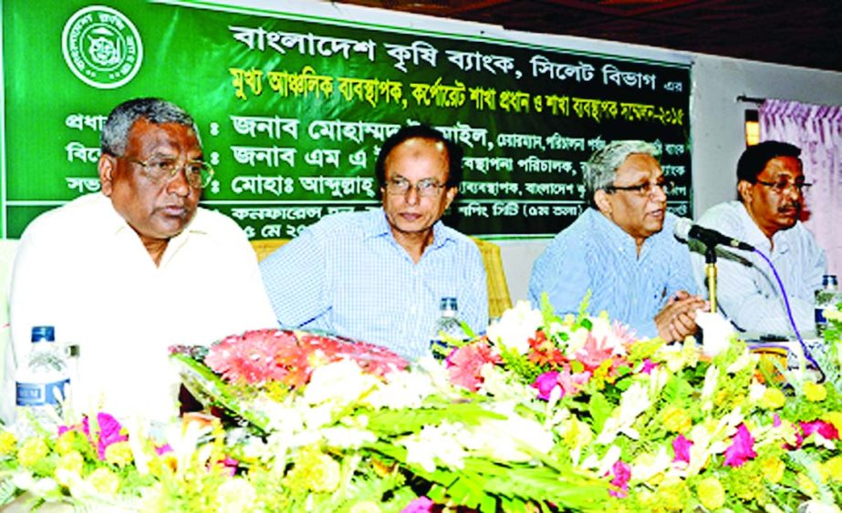 MA Yousoof, Managing Director of Bangladesh Krishi Bank Ltd, addressing a conference for Chief Regional, Corporate Heads and branch managers of Sylhet division at a city shopping centre conference hall recently.