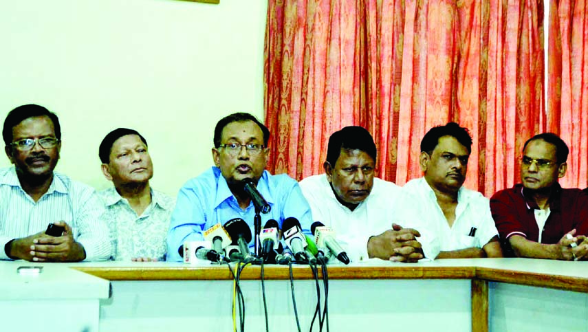 BNP's International Affairs Secretary Dr Asaduzzaman Ripon speaking at a press conference at party's central office in Nayapaltan on Sunday demanding release of party leaders for better treatment.