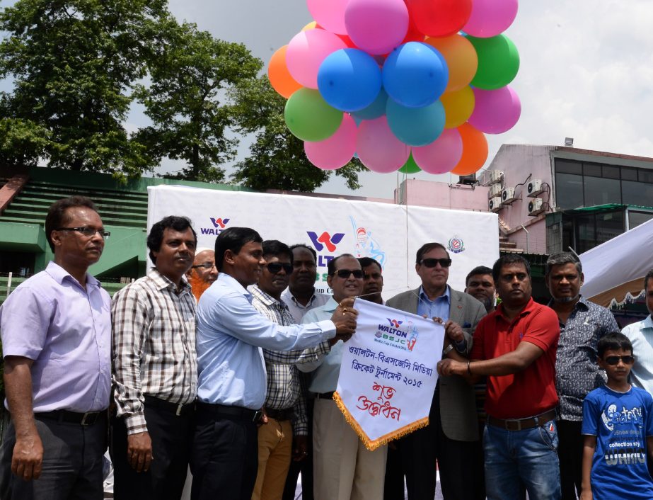 State Minister for Youth and Sports Biren Sikder inaugurating the Walton-BSJC Media Cricket Tournament by releasing the balloons as the chief guest at the Moulana Bhashani National Hockey Stadium on Tuesday.