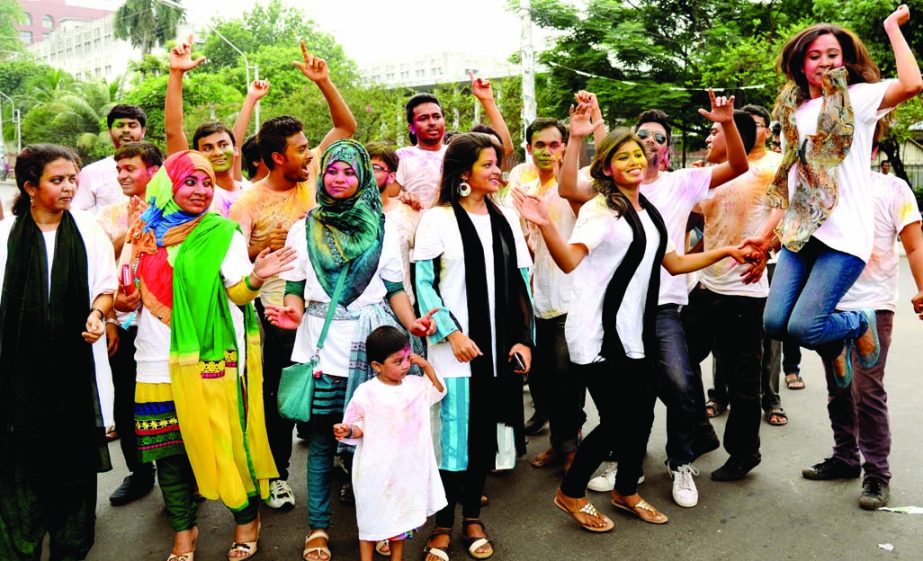 Students of Management Information Systems Department of 2009-2010 session of Dhaka University observed Rag Day on the campus on Wednesday.