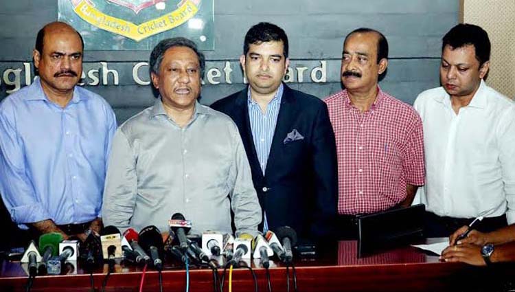 President of Bangladesh Cricket Board Nazmul Hassan Papon speaking at a press conference at the Sher-e-Bangla National Cricket Stadium in Mirpur on Wednesday.