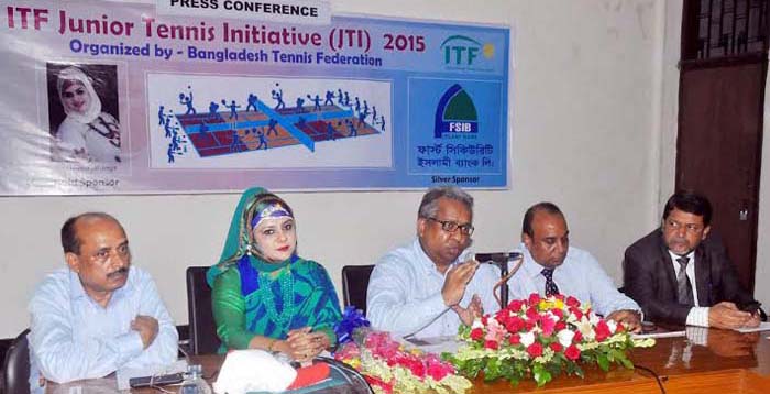 Advisor of Bangladesh Tennis Federation (BTF) Golam Morshed addressing a press conference at the BTF conference room on Monday.