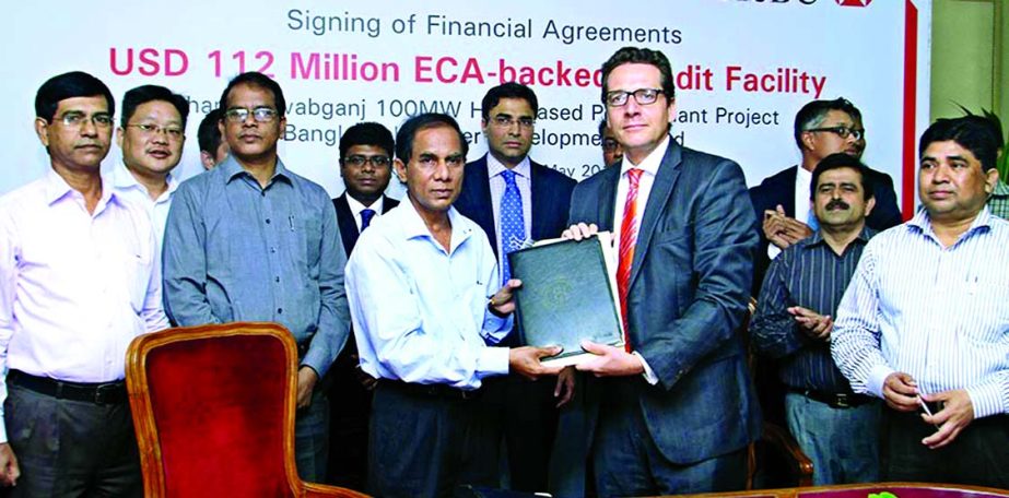 Francois de Maricourt, Chief Executive Officer of HSBC Bangladesh and Md Shahinul Islam Khan, Chairman of BPDB sign Facility Agreements for $112 million ECA backed credit facilities to support construction of a 100MW HFO based Power Plant