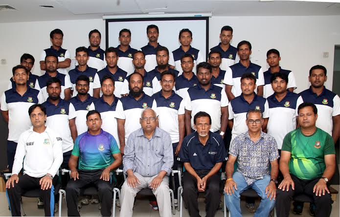 The participants and the instructors of Level-One Coaching Course pose for a photo session at the BCB-NCA Academy in Mirpur on Thursday.