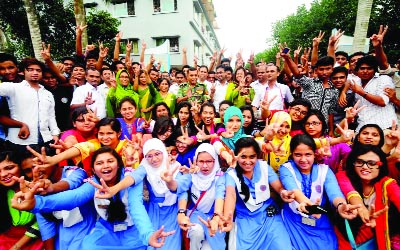 BOGRA: Students of Bogra Cantonment Public School and College rejoicing their victory after publishing SSC results yesterday . This college tops first position under Rajshahi Education Board .
