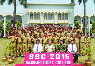 RAJSHAHI: SSC students and teachers of Rajshahi Cadet College posed for photograph as the college has achieved cent percent pass in the SSC examination under Rajshahi Education Board on Saturday.