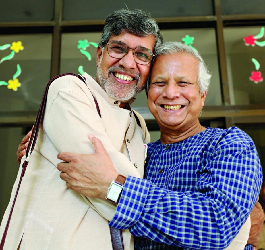 Nobel Laureate Kailash Satyarthi made a courtesy call on Nobel Laureate Professor Muhammad Yunu at his centre on Sunday.