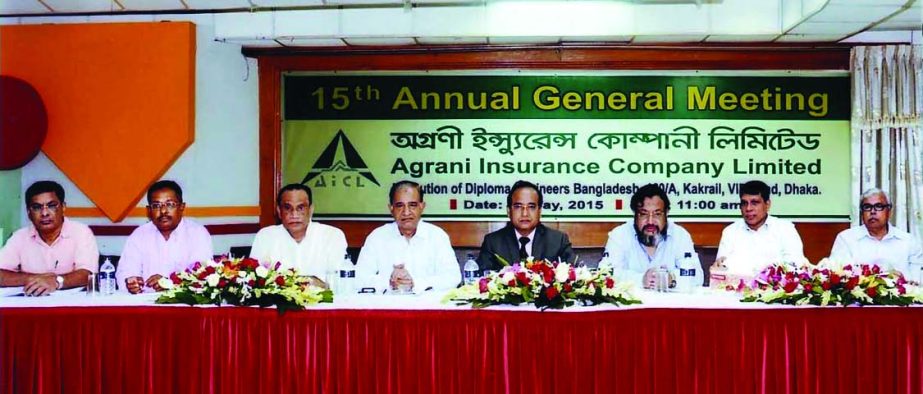 Rezaul Huq Khan, Chairman of Agrani Insurance, presiding over the 15th Annual General Meeting on Saturday. The AGM approves 10 percent cash dividend for its shareholders for the year 2014.