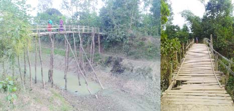 TANGAIL: Locals in Sakhipur made a bamboo bridge over Gohaliya River voluntarily. This picture was taken on Sunday.