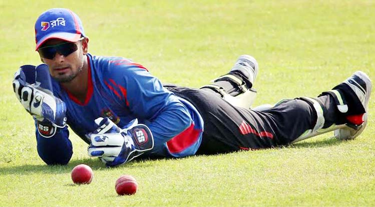 Liton Kumar Das, new face in Bangladesh Test cricket during a practice session at Fatullah Stadium on Monday.
