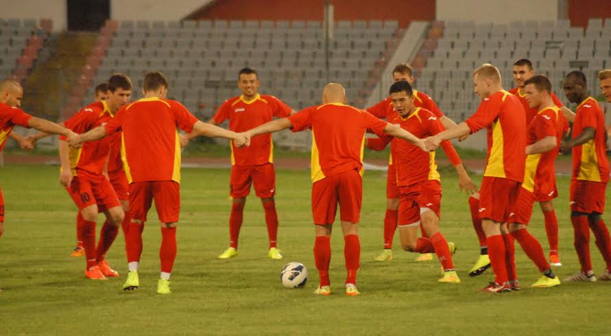 Players of Kyrgyzstan during their practice session at the Bangabandhu National Stadium on Wednesday.