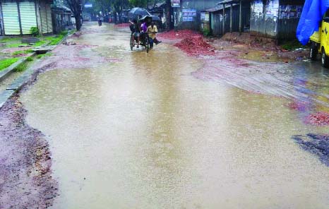 TANGAIL: Dilapidated condition of Bayrabari- Kholaghat Road in Sakhipur Upazila needs immediate reconstruction. This picture was taken from Nokshala Bazar area on Wednesday.