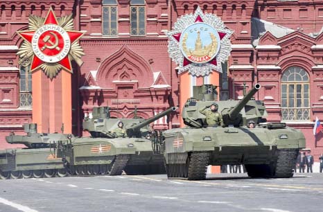 Russian T-14 Armata tanks make their way during the Victory Parade marking the 70th anniversary of the defeat of the Nazis in World War II, in Red Square in Moscow, Russia.