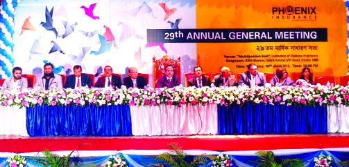 Mohammed Shoeb, Chairman of Phoenix Insurance Company Ltd, presiding over the 29th Annual General Meeting of the company at the Institution of Diploma Engineers in the city on Wednesday. The AGM approves 20 percent cash dividend for its shareholders for t