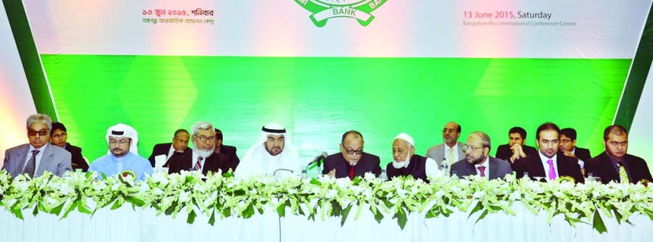 Engr Mustafa Anwar, Chairman (acting) of Islami Bank Bangladesh Limited, presiding over the 32nd Annual General Meeting of the bank at a city center on Thursday. The AGM approves 15percent cash dividend for its shareholders for the year 2014. Directors of