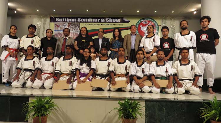 The participants of the Butthan Martial Art seminar & show with the officials and guests posing for photograph at the Hotel Purbani recently.