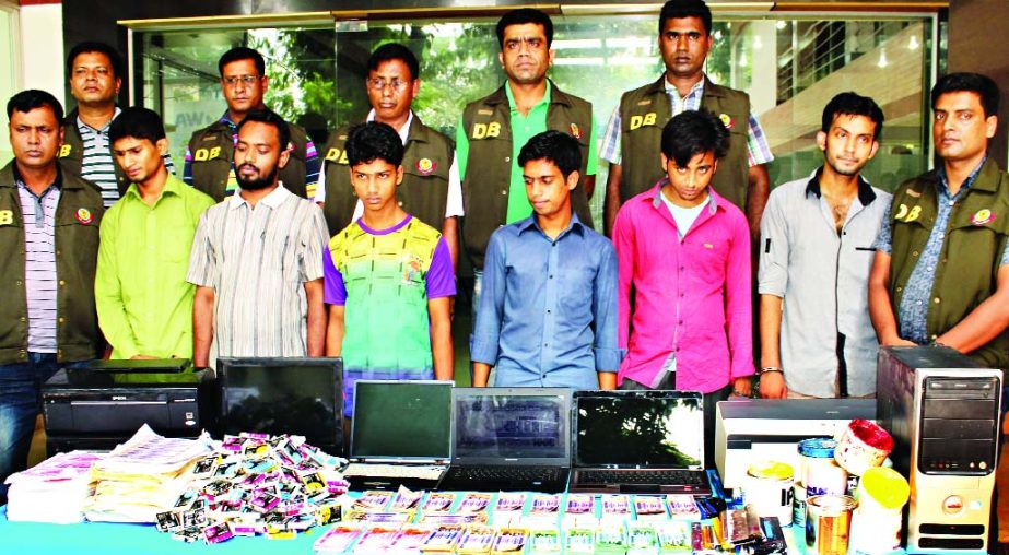 DB police raided Sher-e-Banglanagar area and arrested six persons along with 40 lakh fake currency notes and seized money making materials from their possession on Sunday.