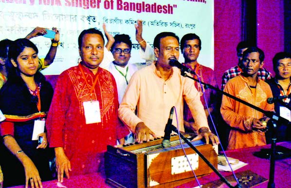 RANGPUR: Jahir Alim, President, Abdul Alim Foundation and elder son of legendary folksinger Abdul Alim rendering songs at a seminar and training course on preservation and promotion of the songs of Abdul Alim sponsored by UNESCO at Rangpur Town Hall audit