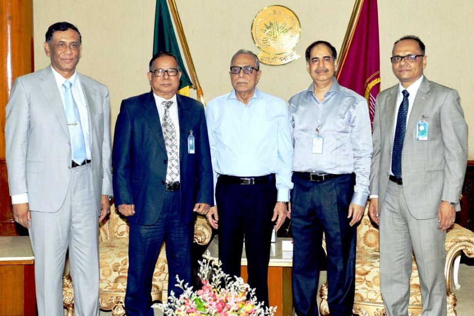 The President and Chancellor of the universities, Md. Abdul Hamid is seen with the delegation of Southeast University at Bangabhaban recently.