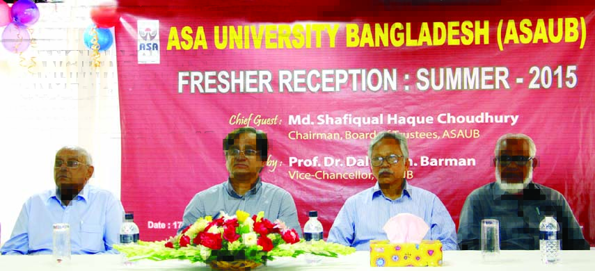 Shafiqul Haque Chowdhury, Chairman of the Board of Trustees of ASA University Bangladesh, among others, at the freshers' reception of the university held recently at its auditorim.