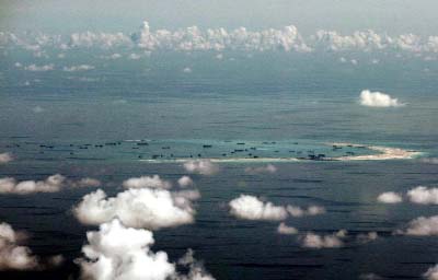 Alleged on-going reclamation by China on Mischief Reef in the Spratly group of islands in the South China Sea, west of Palawan.