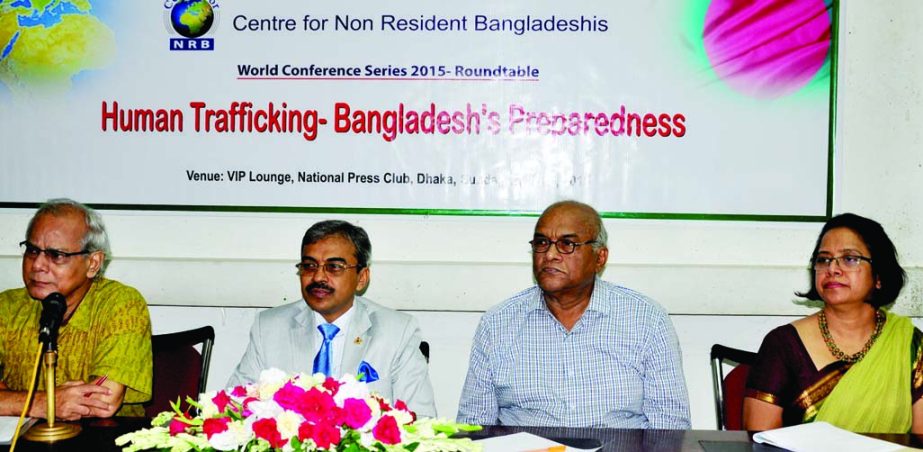 Executive Director of Centre for Non-Resident Bangladeshis Md. Jahangir speaking at the roundtable on Human Trafficking-Bangladesh's Preparedness at Jatiya Press Club on Sunday.