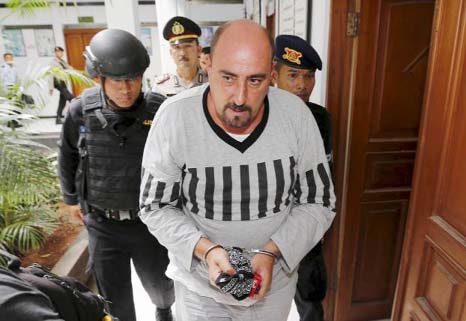 Death row inmate Serge Atlaoui of France arrives for his judicial review at Tangerang District Court in Tangerang, Banten province.