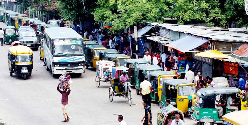 An illegal CNG stand was established at Colonel Bazaar area in Chittagong recently.