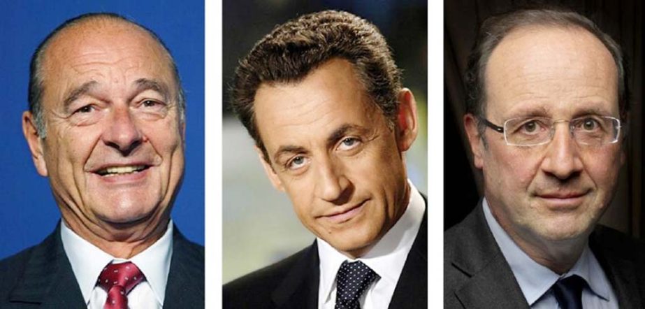Documents appearing to reveal spying on Jacques Chirac (L), Nicolas Sarkozy (C) and Francois Hollande (R) from 2006 to 2012 were published by WikiLeaks in partnership with French newspaper Liberation and the Mediapart website.