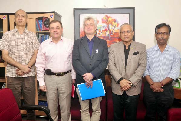 Edouard Beigbeder, UNICEF representative in Bangladesh and its Head of WASH Section Charlie Hrachya Sargsyan called on Dhaka University Pro Vice-Chancellor (Admin) Prof Dr Shahid Akter Hussain at the latter's university office recently.