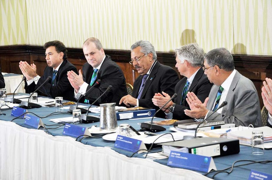 Zaheer Abbas (C) was confirmed as ICC President at the ICC Annual Conference at Barbados on Thursday.