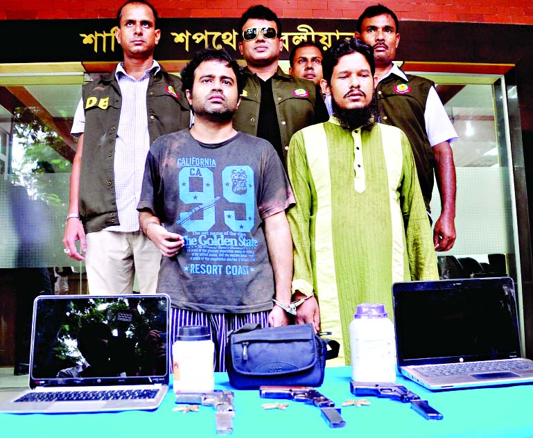Two suspected militants were arrested by DB police from city's Mohammadpur area on Wednesday night.