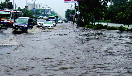 Capital experienced massive water-logging due to incessant rains for the last five days in absence of proper drainage system forcing commuters to ply in knee-deep water. This photo was taken from Airport area on Saturday.