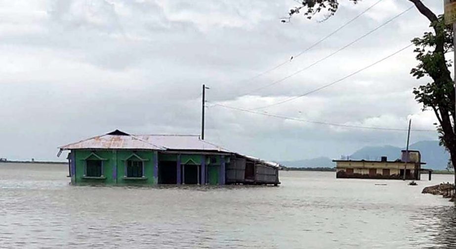 A mosque in Teknaf Upazila in Cox's Bazar has gone under water . This picture was taken on Saturday.