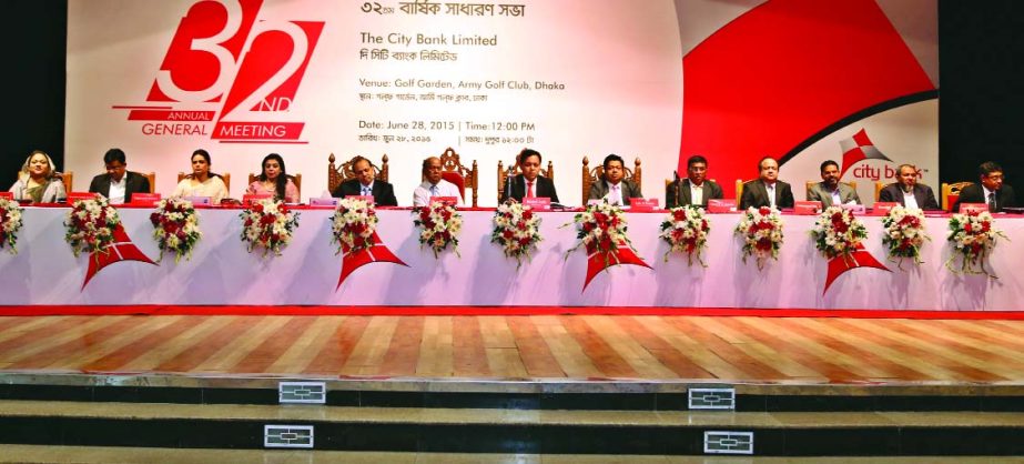 Rubel Aziz, Chairman of City Bank Ltd, presiding over the 32th Annual Geral meeting at a city club on Sunday. The AGM approves 15 percent cash and 5 percent stock dividend for its shareholders for the year 2014.