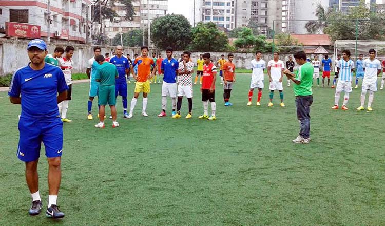 A scene from the trial session of Bangladesh Under-19 Football team at the BFF Artificial Turf on Sunday.