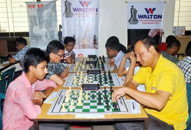 A view from the matches of the Walton International Rating Chess Competition at the Bangladesh Chess Federation hall-room on Sunday.