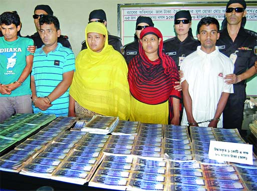 RAB team in a drive arrested five suspected members of a counterfeit money syndicate including its leader from city's Banasri area and seized over Taka one crore fake notes from their possession on Sunday.