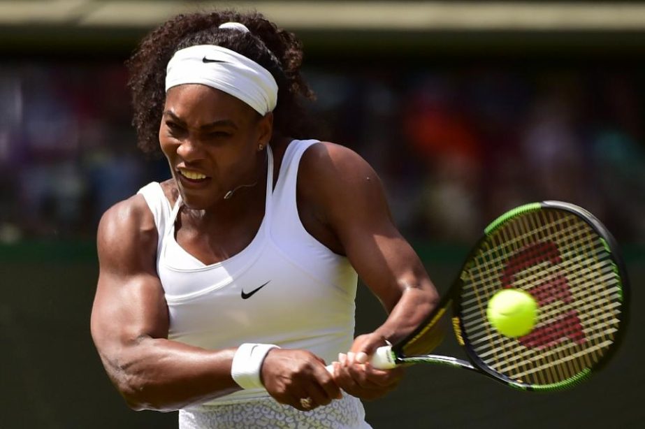 Top seed Serena Williams in first-round action against Russia's Margarita Gasparyan at Wimbledon on Monday.