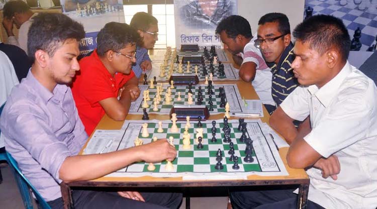 A scene from the matches of the Walton International Rating Chess Tournament at the Bangladesh Chess Federation hall-room on Tuesday.