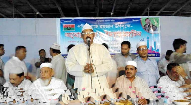Information and Research Secretary of BNP, Chittagong City Unit and former Whip Syed Wahidul Alam addressing an Iftar party arranged by BNP , Hathazari Unit as Chief Guest at Hathazari Parbati Hight School auditorium on Tuesday.