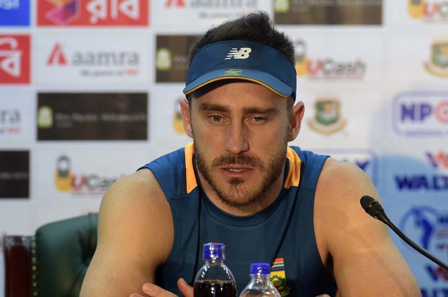 South African cricket captain Faf du Plessis speaking at a press conference prior a team training session at the Sher-e-Bangla National Cricket Stadium in Mirpur on Wednesday.