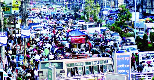 Unlicensed rickshaws rule the city streets with making the nagging traffic jam bad to worse ahead of Eid-ul Fitr near Shapla Chattar in Motijheel on Thursday.