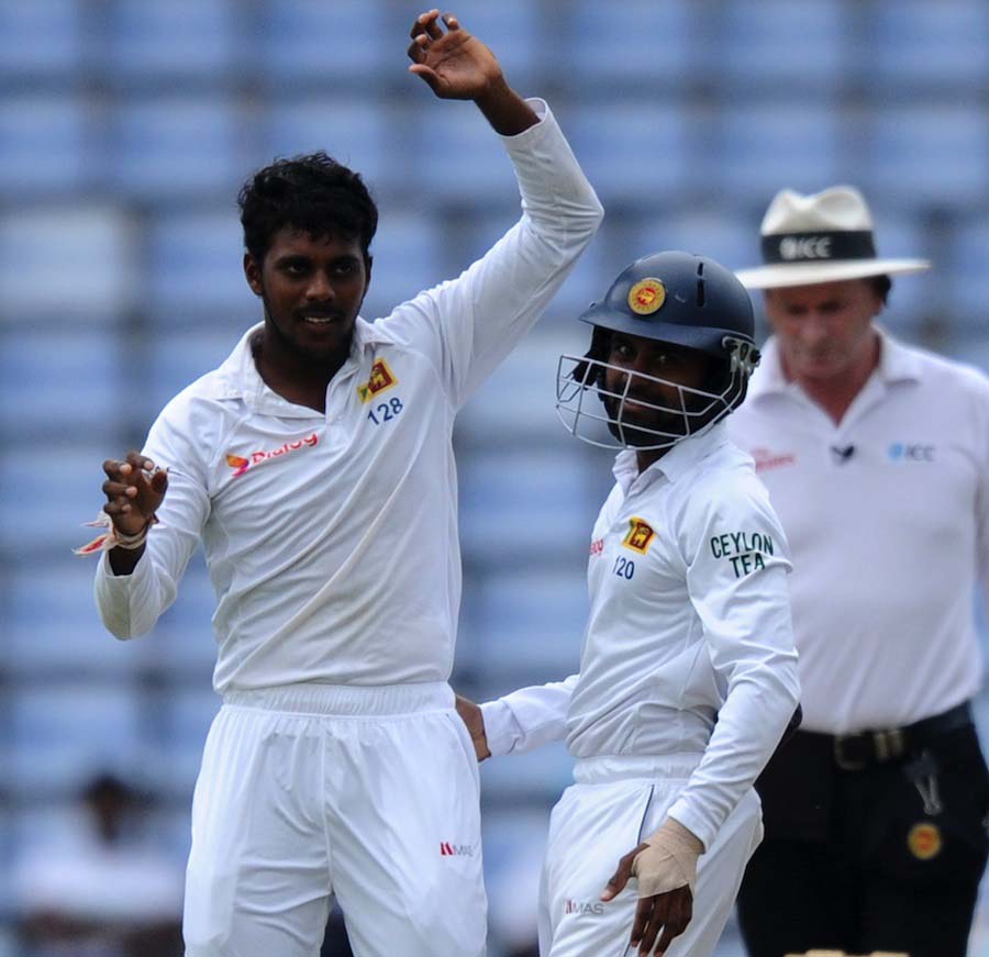 Tharindu Kaushal took the last Pakistan wicket on the 3rd day of the 3rd Test between Sri Lanka and Pakistan in Pallekele on Sunday.