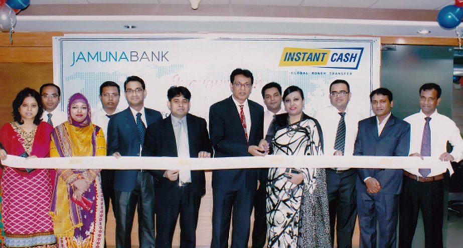 AKM Saifuddin Ahamed, DMD of Jamuna Bank Limited, inaugurating Instant Cash FZE, a Dubai based global remittance company, at the bank's head office recently. Now beneficiaries will be able to receive their remittances from any branches of the bank throug