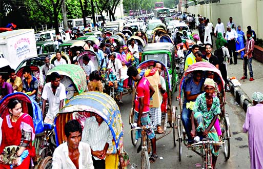 Large number of rickshaws including many allegedly unlicensed ones seen plying on the road on Wednesday, south of the Secretariat building defying ban on their movement in the area.