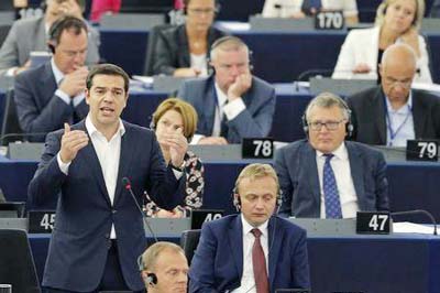 Greek Prime Minister Alexis Tsipras addresses the European Parliament in Strasbourg, France on Wednesday.