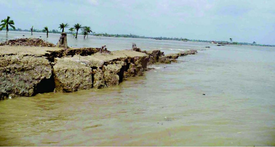 Water Development Boardâ€™s flood protection embankment is being destroyed by flood and tidal waves of Matamuhuri River at Pekua in Cox's Bazar rendering 70 thousand people homeless.