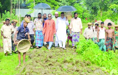 MYMENSINGH: Sadar UP Chairman Kamrul Islam Md Walid visited road construction work from Tarapur Saner Char to Degreepara under Food for Work Programme recently.