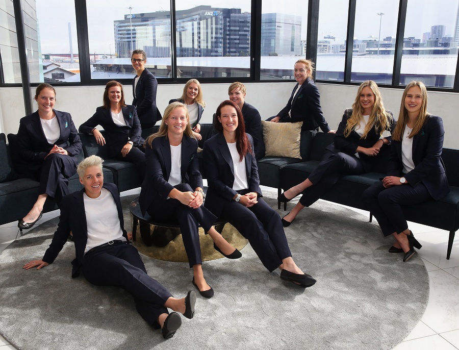 The Australian women's team prior to their departure to England at Melbourne on Monday.